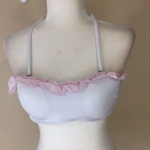 MSC Mainstreet White Bandeau Swim Top with Seersucker Ruffle Small NWT